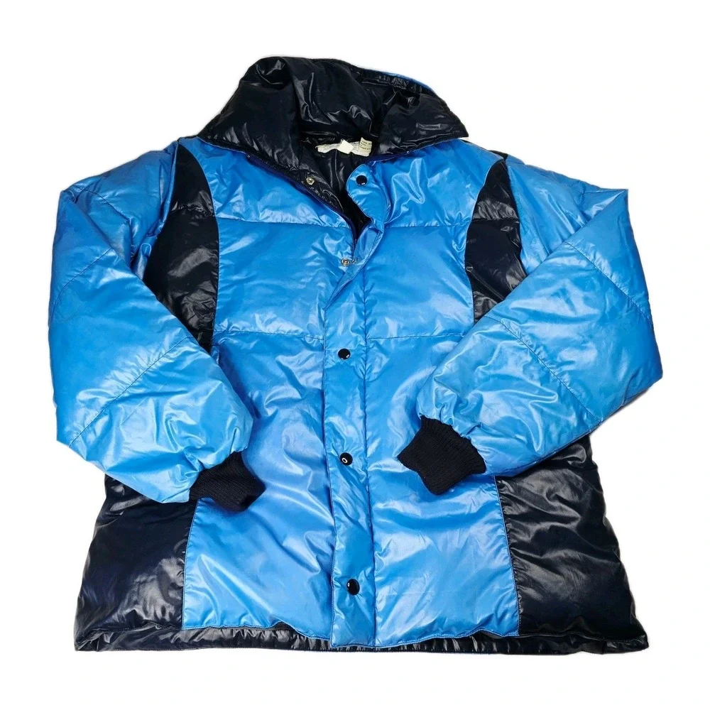 Vintage Contender Duck Down Puffer Jacket Mens XL Blue Black‎ Retro Winter